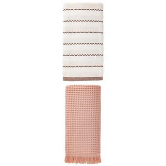 2 Packs Waffle Cotton Highly Absorbent Bath Towel with Tassel 71"x35" and 55"x28" for Spa
