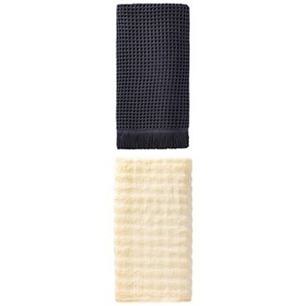 2 Packs Solid Waffle Solft Bath Towel with Tassel Highly Absorbent Towel 71"x35" and 55"x28" for Gym