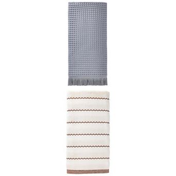 2 Packs Cotton Waffle Solid Highly Absorbent Bath Towel with Tassel 71"x35" and 55"x28" for Travel