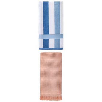 2 Packs Solid Cotton Waffle Highly Absorbent Bath Towel with Tassel 71"x35" 55"x28" for Home