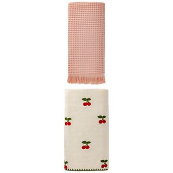 2 Packs Solid Waffle Towel Highly Absorbent with Tassel Bath Towel 71"x35" and 55"x28" for Pool