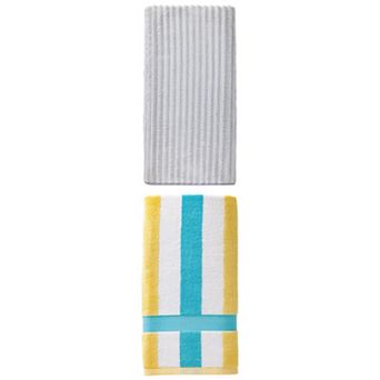2 Packs Thick Coral Fleece Bath Towel Highly Absorbent with Striped Soft PlushTowel 55"x28" for Pool