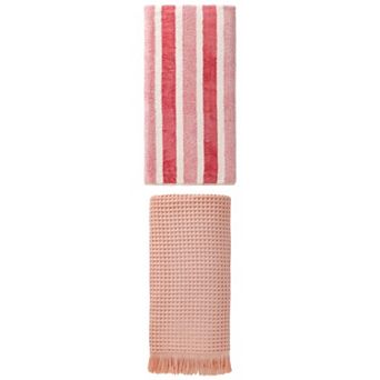 2 Packs Solid Waffle Bath Towel Highly Absorbent with Tassel Towel 71"x35" for Gym Pool