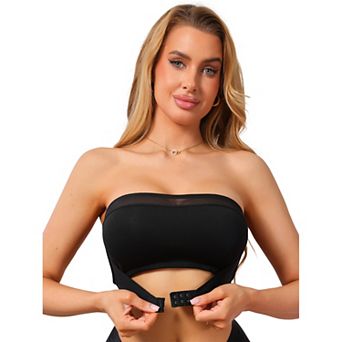 Mesh Front Closure Strapless Bra for Women Push Up Low Back Seamless Tube Bandeau