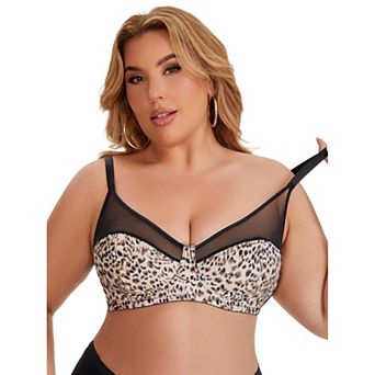 Bras for Women Underwired Push Up Mesh See Through Leopard Print Supportive Bralette