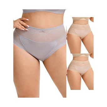 3 Packs Womens High Waisted Underwear Lace Mesh Briefs Soft Plus Size Panties