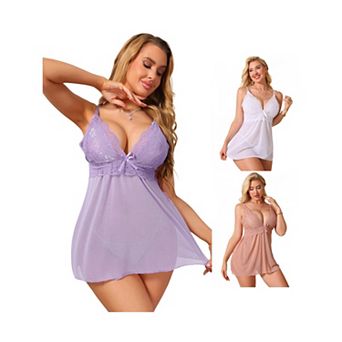 3 Packs Lace Full Slip for Women Plunge Mesh Chemise Dress See Through Babydoll Sleepwear
