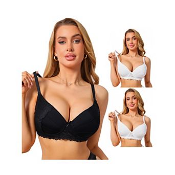 3 Packs Women's Plunge Lace Push Up Underwire Anti-Sagging Bra Fixed Cup Adjustable Straps Lingerie