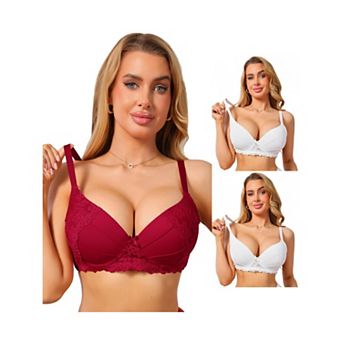 3 Packs Women's Plunge Lace Push Up Underwire Anti-Sagging Bra Fixed Cup Adjustable Straps Lingerie