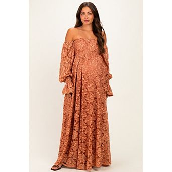 Maternity Lace Off Shoulder Long Sleeve Maxi Dress