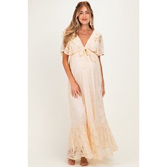 Maternity Lace Flutter Sleeve Tiered Maxi Dress