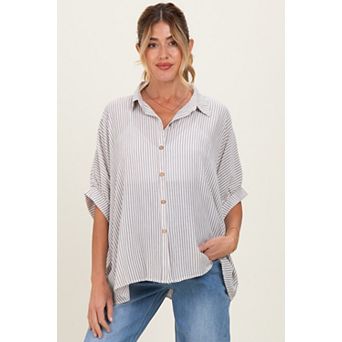 Maternity Striped Boxy Button Down Top