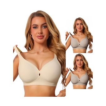 3 Packs Women's Deep V Wide Straps Push Up Soft Support Bra Seamless Wireless Breathable Lingerie