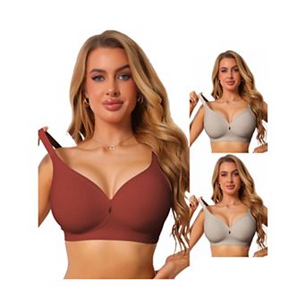 3 Packs Women's Deep V Wide Straps Push Up Soft Support Bra Seamless Wireless Breathable Lingerie