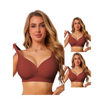 3 Packs Women's Deep V Wide Straps Push Up Soft Support Bra Seamless Wireless Breathable Lingerie