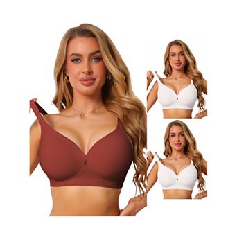 3 Packs Women's Deep V Wide Straps Push Up Soft Support Bra Seamless Wireless Breathable Lingerie