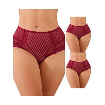 3 Packs Womens Lace Mesh G-String Thongs Mid Waisted Tangas T-Back Underwear