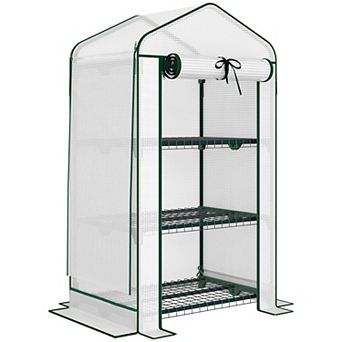 Outsunny Mini Greenhouse with Screen Roof, Portable Small Greenhouse