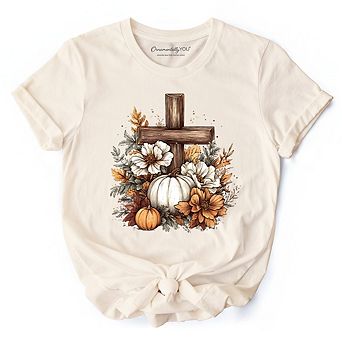 Christian Floral Pumpkin Cross T-Shirt, Boho Religious Fall Tee