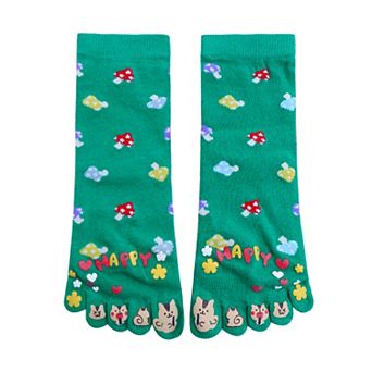 Women Ankle Length Mushrooms Pattern Stretchy Toe Socks