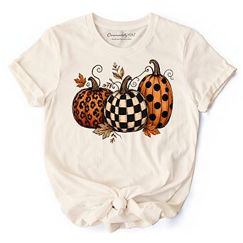 Leopard Checkered Pumpkin T-Shirt, Autumn Fall Tee