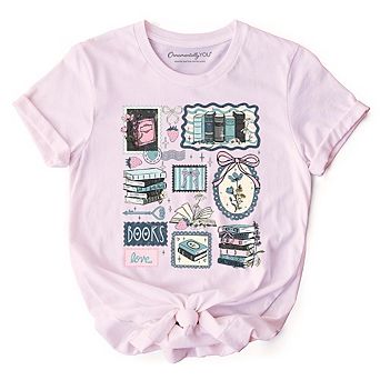 Bookish Love Collage Reader T-Shirt, Vintage Bookworm Aesthetic Tee