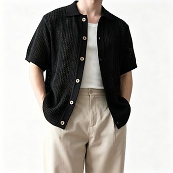 Men's Summer T‑Shirt Collar Button‑Down Short Sleeve Cardigan Sweater