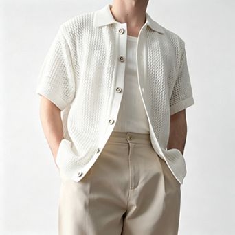 Men's Summer T‑Shirt Collar Button‑Down Short Sleeve Cardigan Sweater