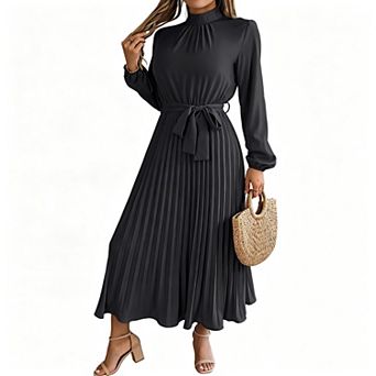 Women's Velvet Evening Dress, Long Sleeve A-Line Maxi, High Waist, Red & Purple