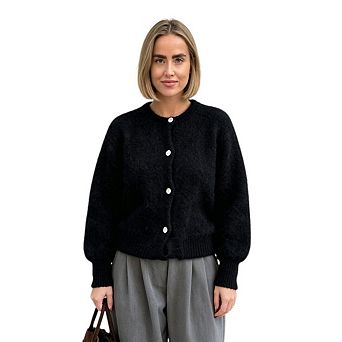 Women's Long Sleeve Crew Neck Fuzzy Knit Cardigan Loose Fit Open Front Top