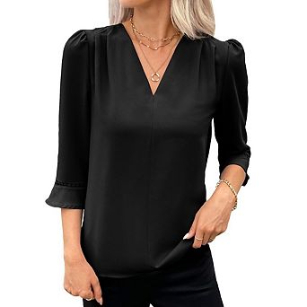 Women's Long Sleeve Eyelet Blouse Round Neck Puff Sleeve Tunic Top Casual Daily Wear