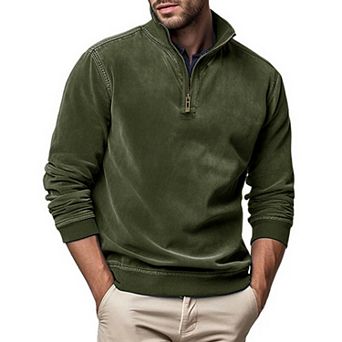 Men's Zip Up Henley Faux Suede Pullover