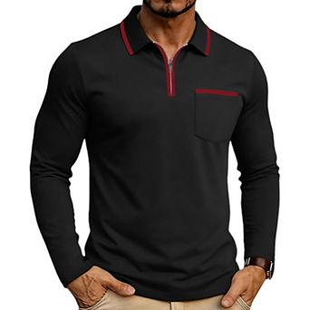 Men's Colorblock Long Sleeve Polo Shirt Breathable Stretch