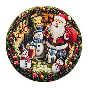 Round Christmas Snowman Area Rug Low Pile Machine Washable Low-Pile Carpet for Living Room Entryway