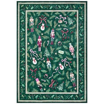 Nutcracker Snowman Christmas Area Rug Low Pile Machine Washable Carpet for Living Room Dining Room