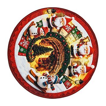 Round Santa Snowman Christmas Area Rug Low Pile Machine Washable Carpet for Living Room Entryway