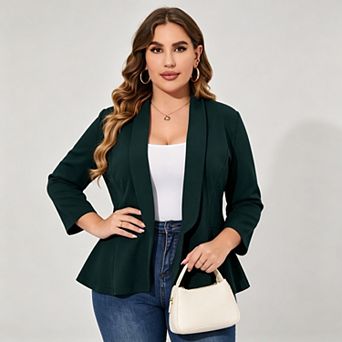 Women's Plus Size Frilled Blazer 3/4 Sleeve Casual Business Jacket