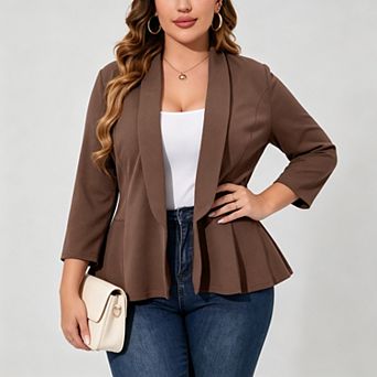 Women's Plus Size Frilled Blazer 3/4 Sleeve Casual Business Jacket