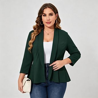 Women's Plus Size Frilled Blazer 3/4 Sleeve Casual Business Jacket