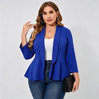 Women's Plus Size Frilled Blazer 3/4 Sleeve Casual Business Jacket