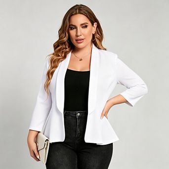 Women's Plus Size Frilled Blazer 3/4 Sleeve Casual Business Jacket