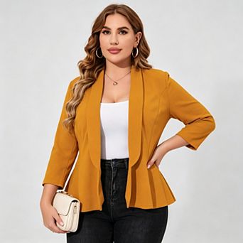 Women's Plus Size Frilled Blazer 3/4 Sleeve Casual Business Jacket