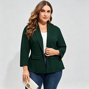Women's Plus Size Single Button Blazer Peplum Hem Casual Blazers with Pockets