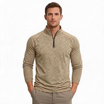 Men Quarter Zip Pullover Mock Neck Long Sleeve Top Raglan Sleeve Shirt For Outdoor Daily Casual Wear
