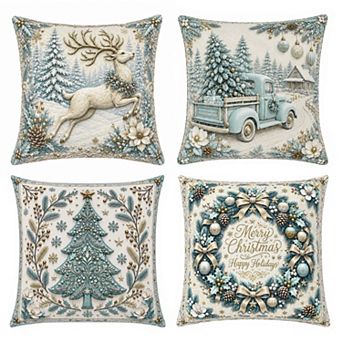 Christmas Velvet Throw Pillow Covers 18x18 Set of 4 Soft Decorative Cases
