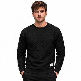 Men Crew Neck Sweatshirt Textured Long Sleeve Pullover Top For Daily Business Casual Weekend Wear