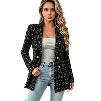 Women's Notched Lapel Double‑Breasted Blazer Fitted Long Sleeve Formal Outerwear Jacket