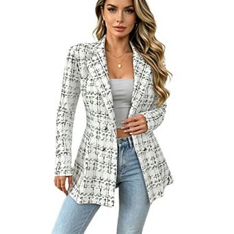 Women's Notched Lapel Double‑Breasted Blazer Fitted Long Sleeve Formal Outerwear Jacket