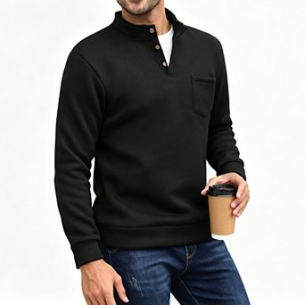 Men's Fleece Henley Long Sleeve T Shirt Warm Casual Top
