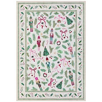 Nutcracker Christmas Area Rug Low Pile Machine Washable Non-Slip Carpet for Living Room Bedroom